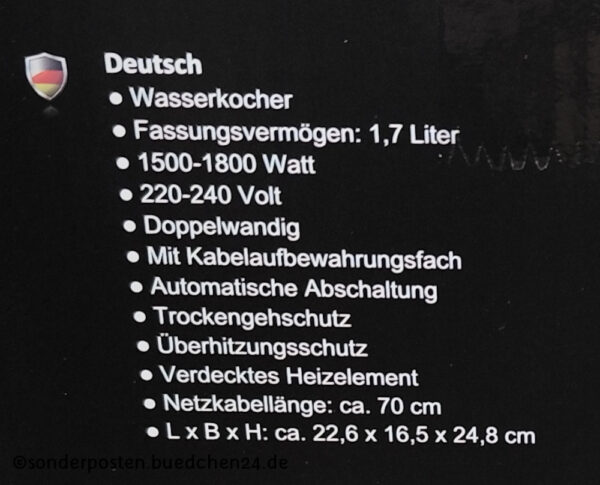 Wasserkocher 1,7Liter - DMS - OVP – Bild 2