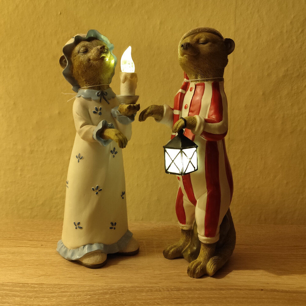 LED-Dekofiguren Erdmännchen - Schlafwandler-Paar / Höhe: ca. 25cm