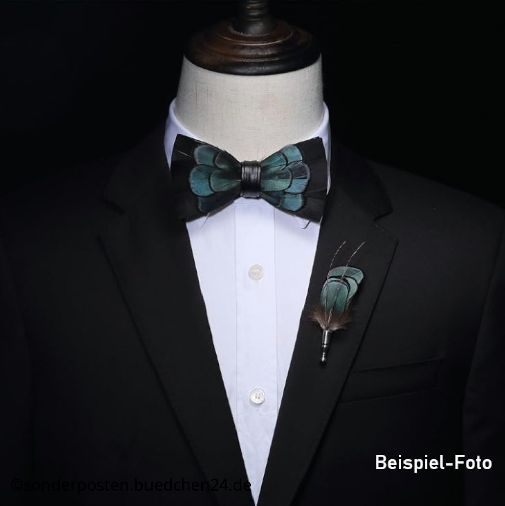 JEMYGINS - Fliege mit Ansteckfeder in Geschenkbox / Set für Herren – Bild 4