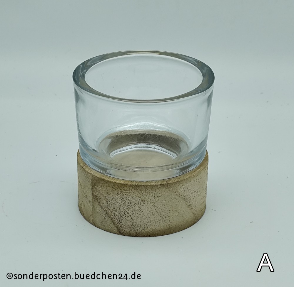 Boltze Home - Windlicht "Riley" aus Glas mit Holzfüßen, ca. 10 cm hoch – Bild 2