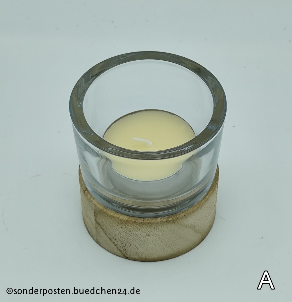 Boltze Home - Windlicht "Riley" aus Glas mit Holzfüßen, ca. 10 cm hoch – Bild 3