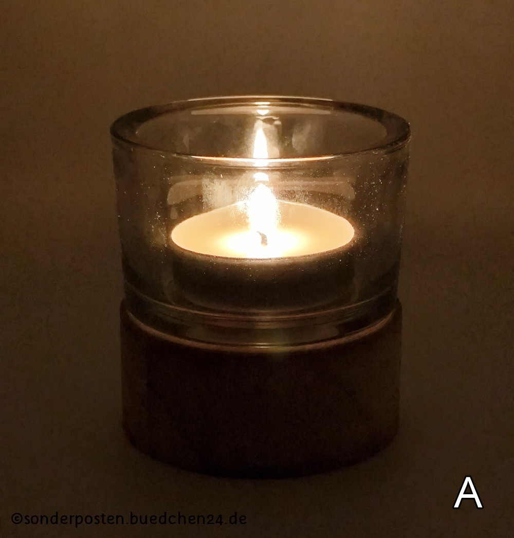 Boltze Home - Windlicht "Riley" aus Glas mit Holzfüßen, ca. 10 cm hoch – Bild 4