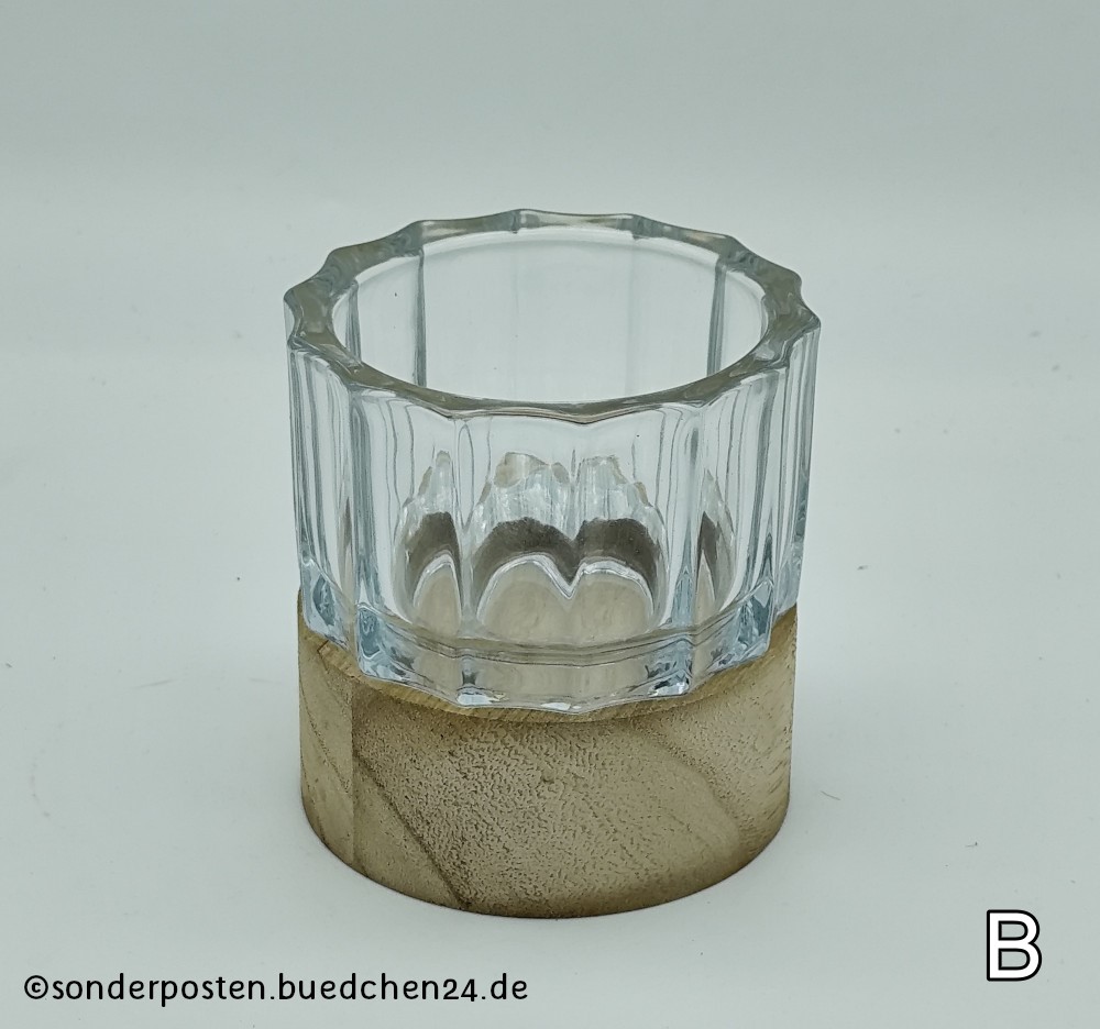Boltze Home - Windlicht "Riley" aus Glas mit Holzfüßen, ca. 10 cm hoch – Bild 5