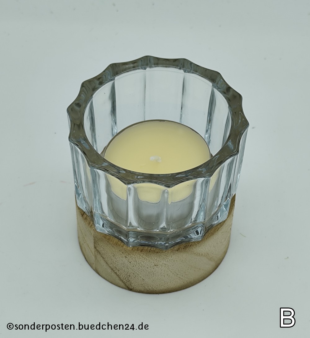 Boltze Home - Windlicht "Riley" aus Glas mit Holzfüßen, ca. 10 cm hoch – Bild 6