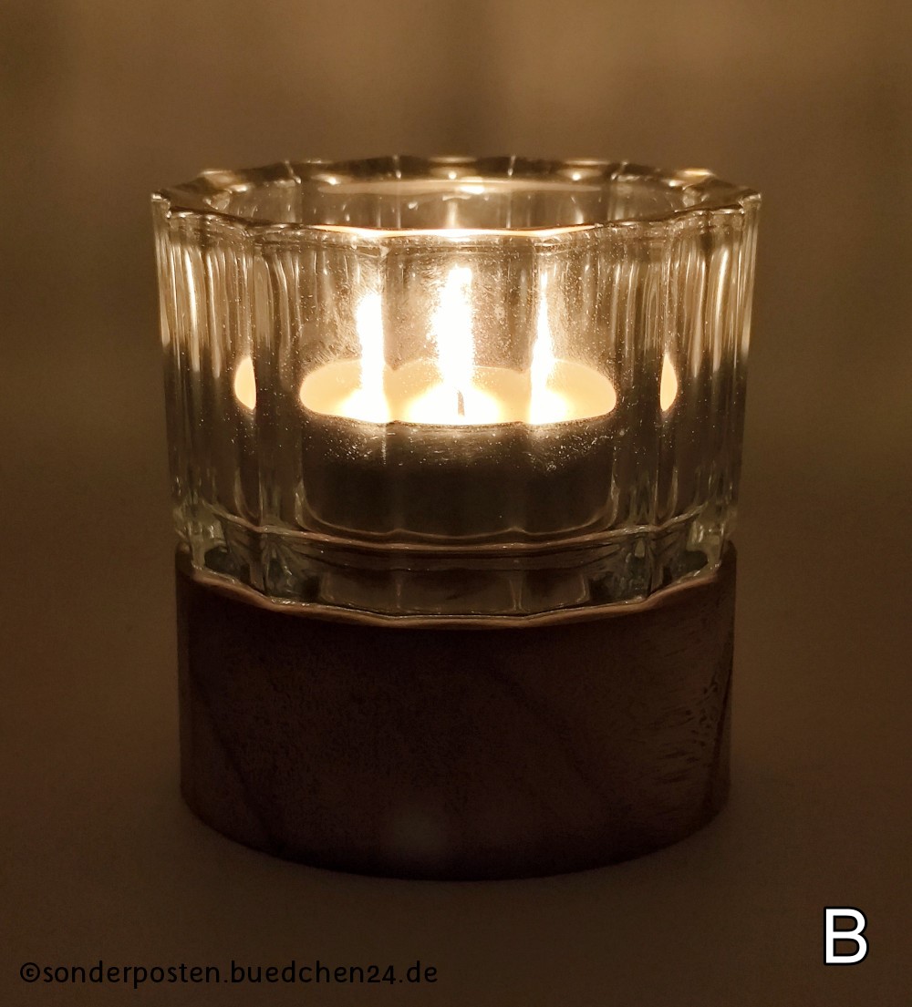 Boltze Home - Windlicht "Riley" aus Glas mit Holzfüßen, ca. 10 cm hoch – Bild 7