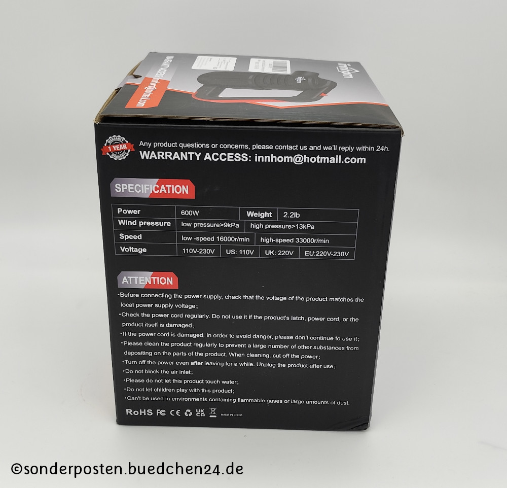 innhom 600W Druckluft Staubgebläse - OVP! – Bild 5