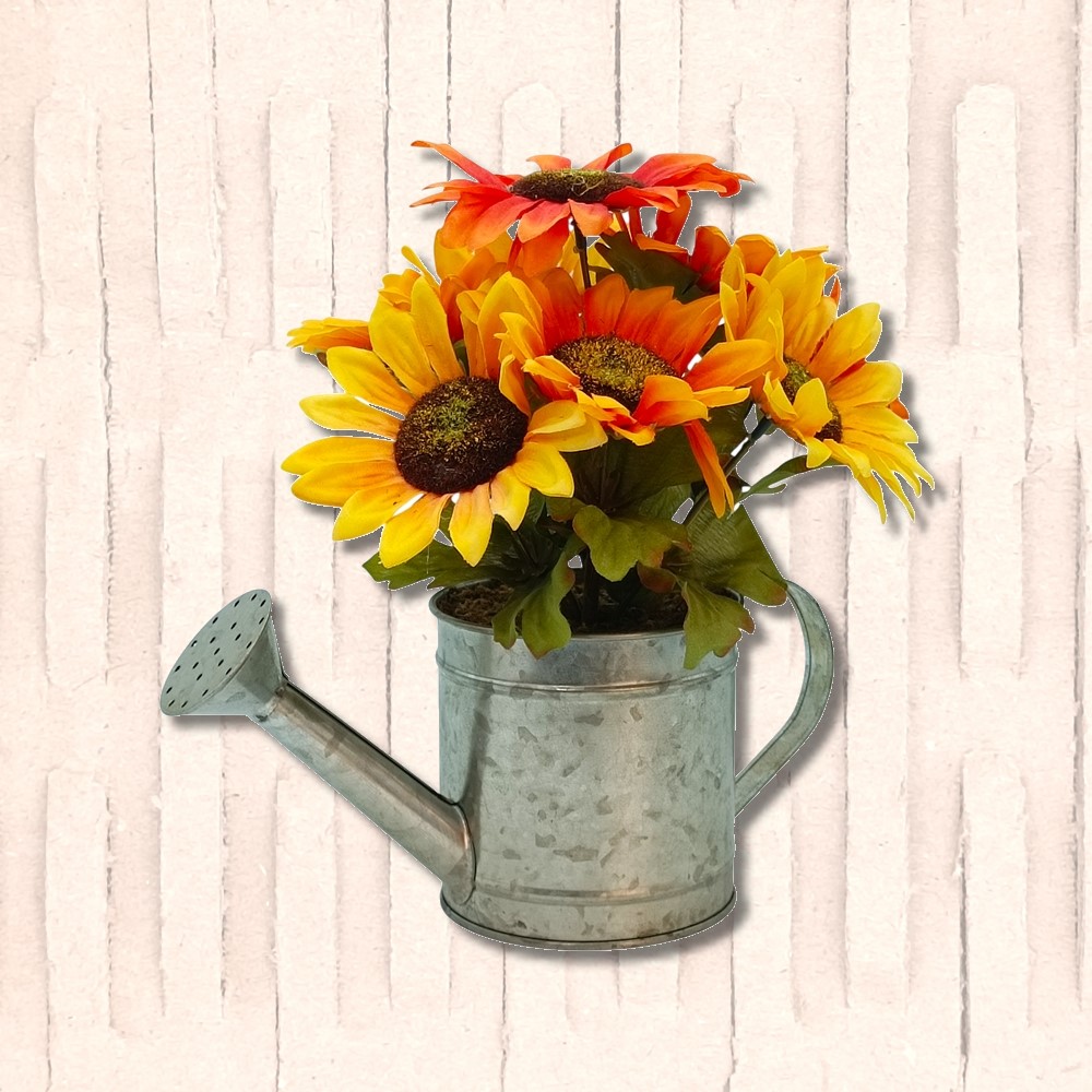Kunstpflanze - Sonnenblumen in Zinkgiesskanne / NEU! – Bild 2