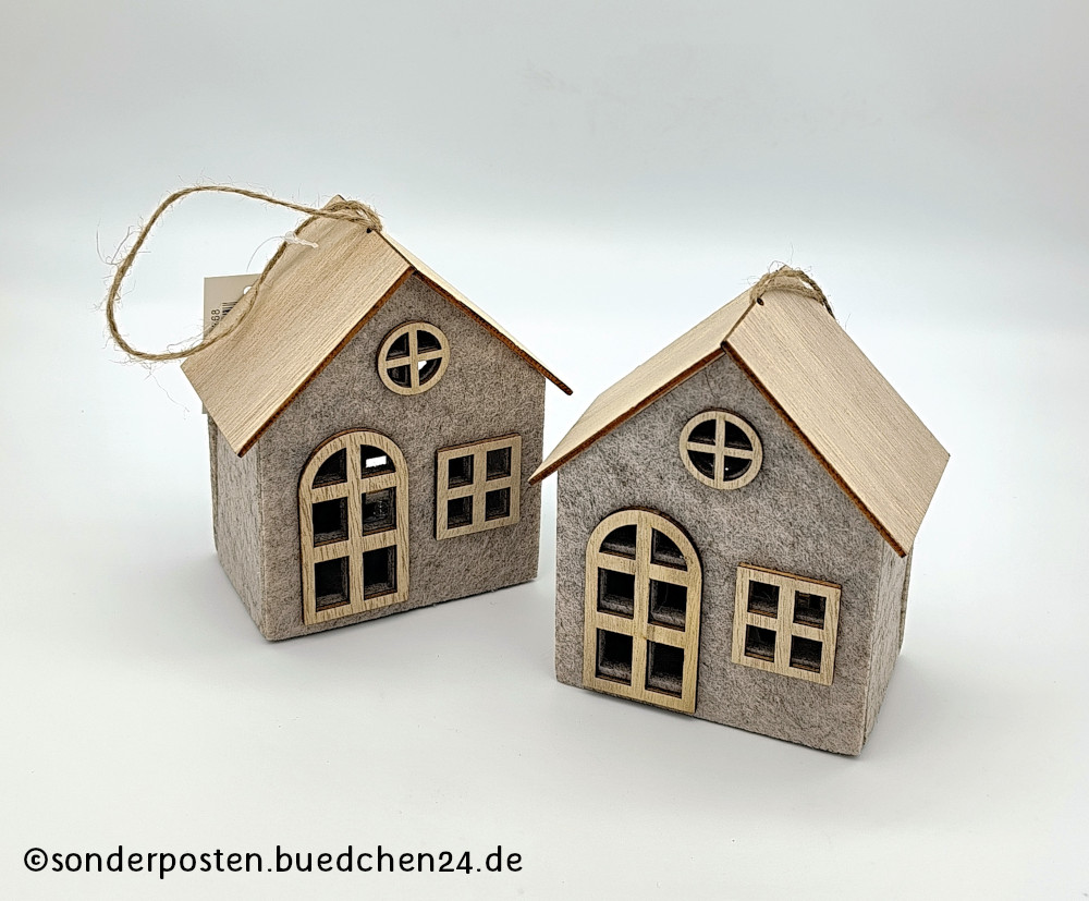 2er-Set LED-Filz-Häuser mit Holzdach – Bild 3
